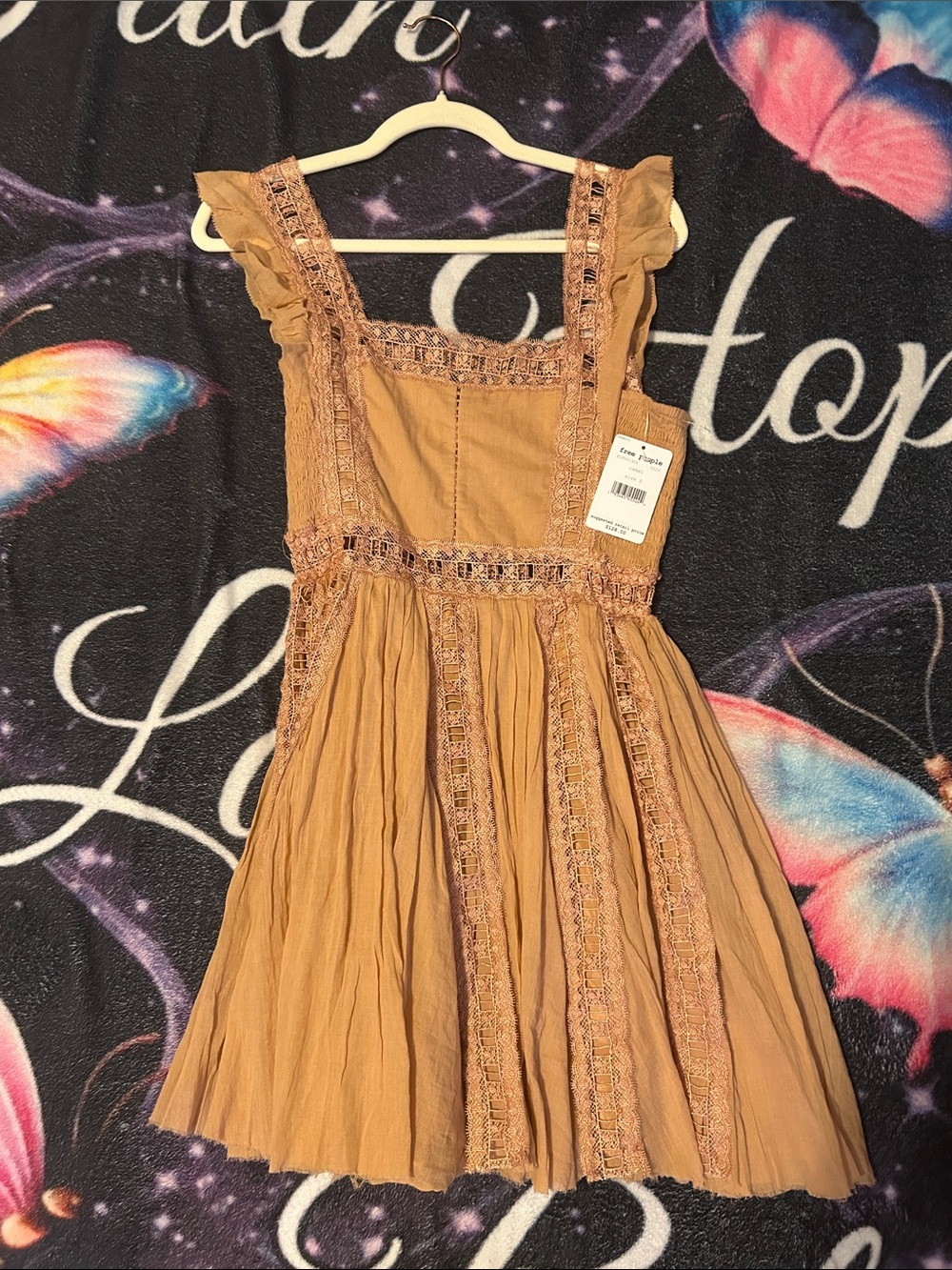 Free People Rust-Toned Lace-Trim Midi Dress